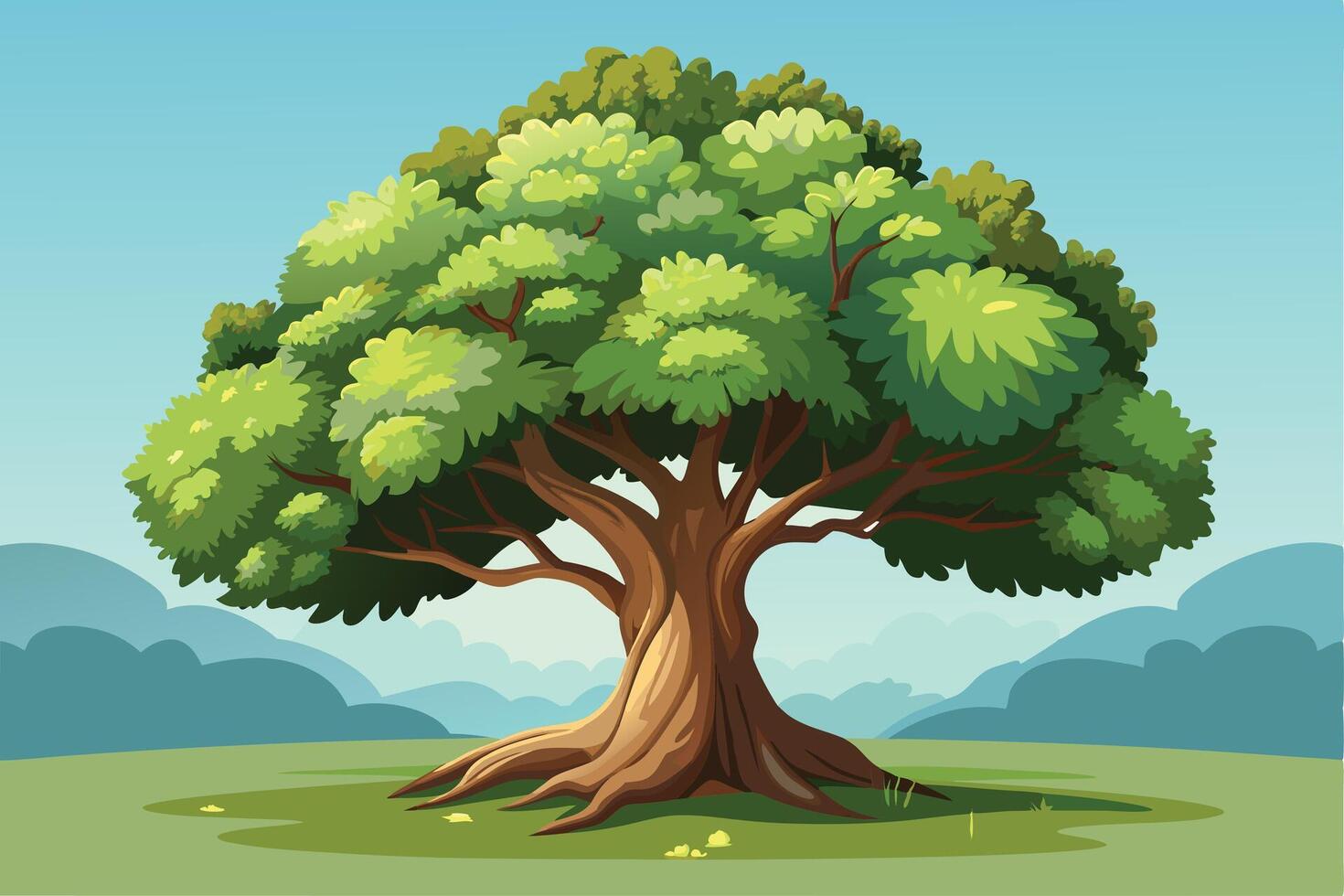 Tree in a Peaceful Landscape Illustration vector