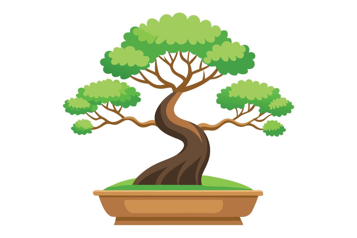 Vibrant illustration of a stylized bonsai tree in a pot. vector