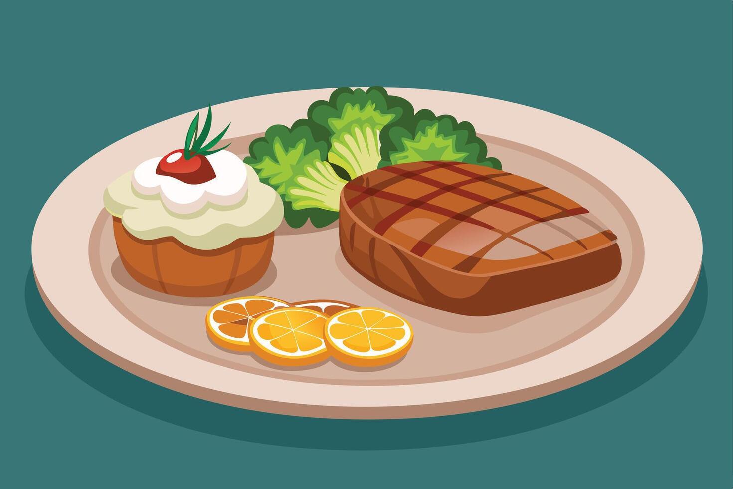Grilled Steak Dinner Plate Illustration vector