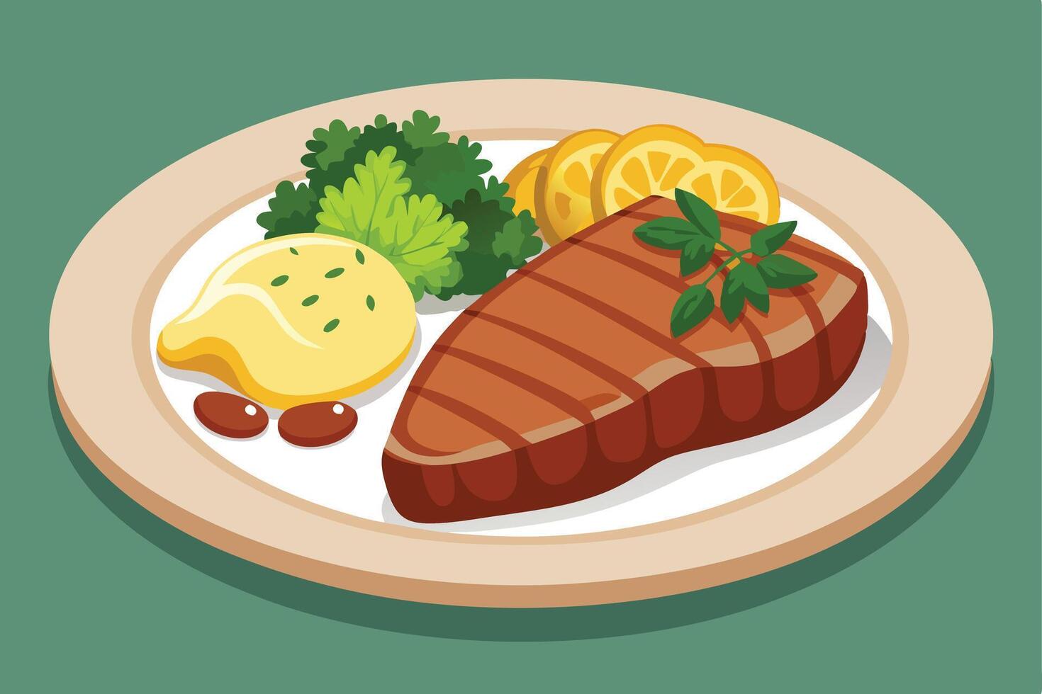 Delicious Grilled Steak Dinner Plate Illustration vector