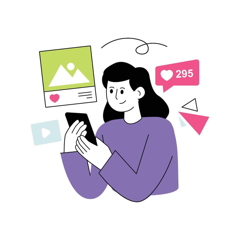 Girl Using Social Media Flat Style Design illustration. Stock illustration vector