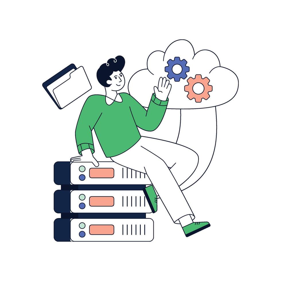Doing Database Management Flat Style Design illustration. Stock illustration vector