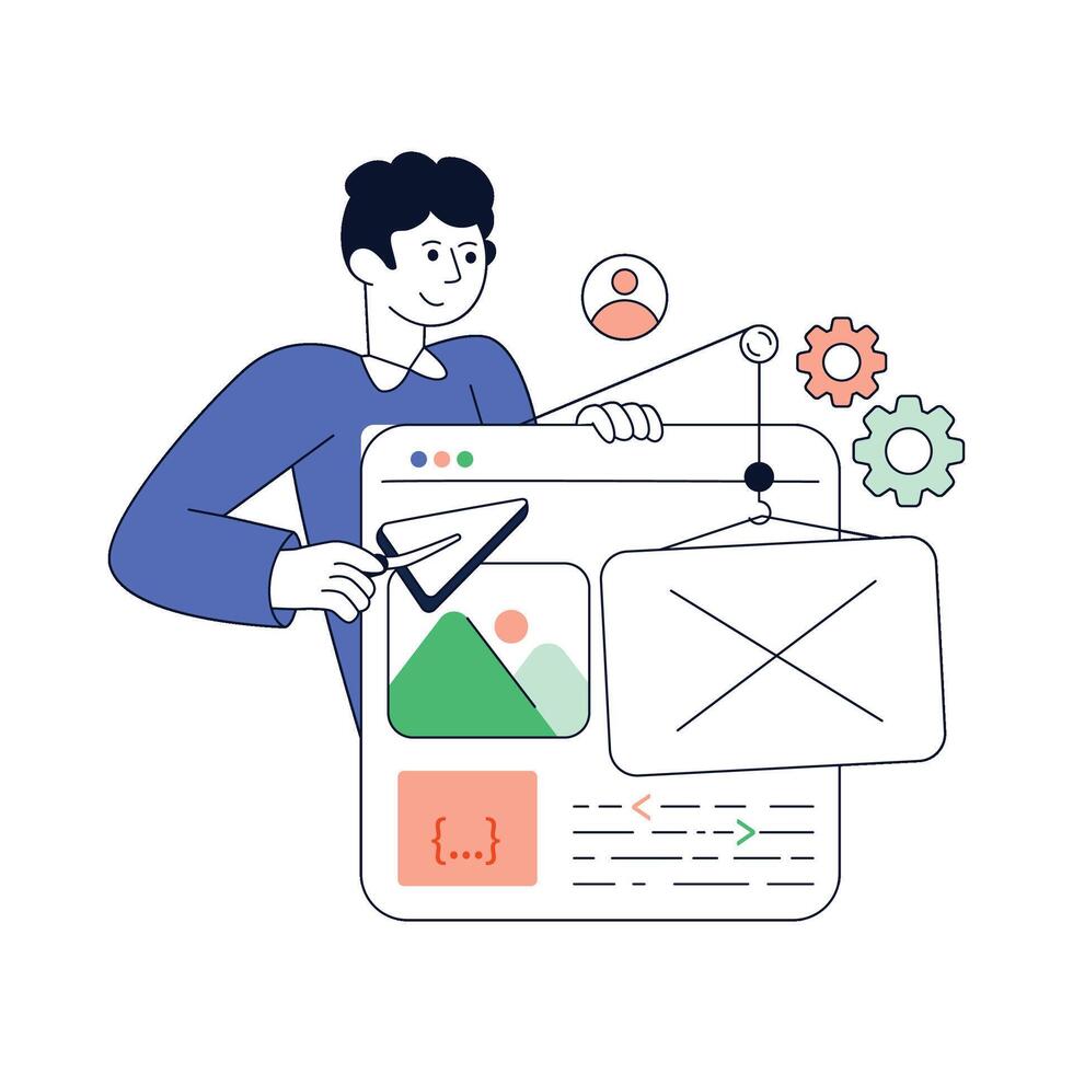 Designer Building New Website Flat Style Design illustration. Stock illustration vector