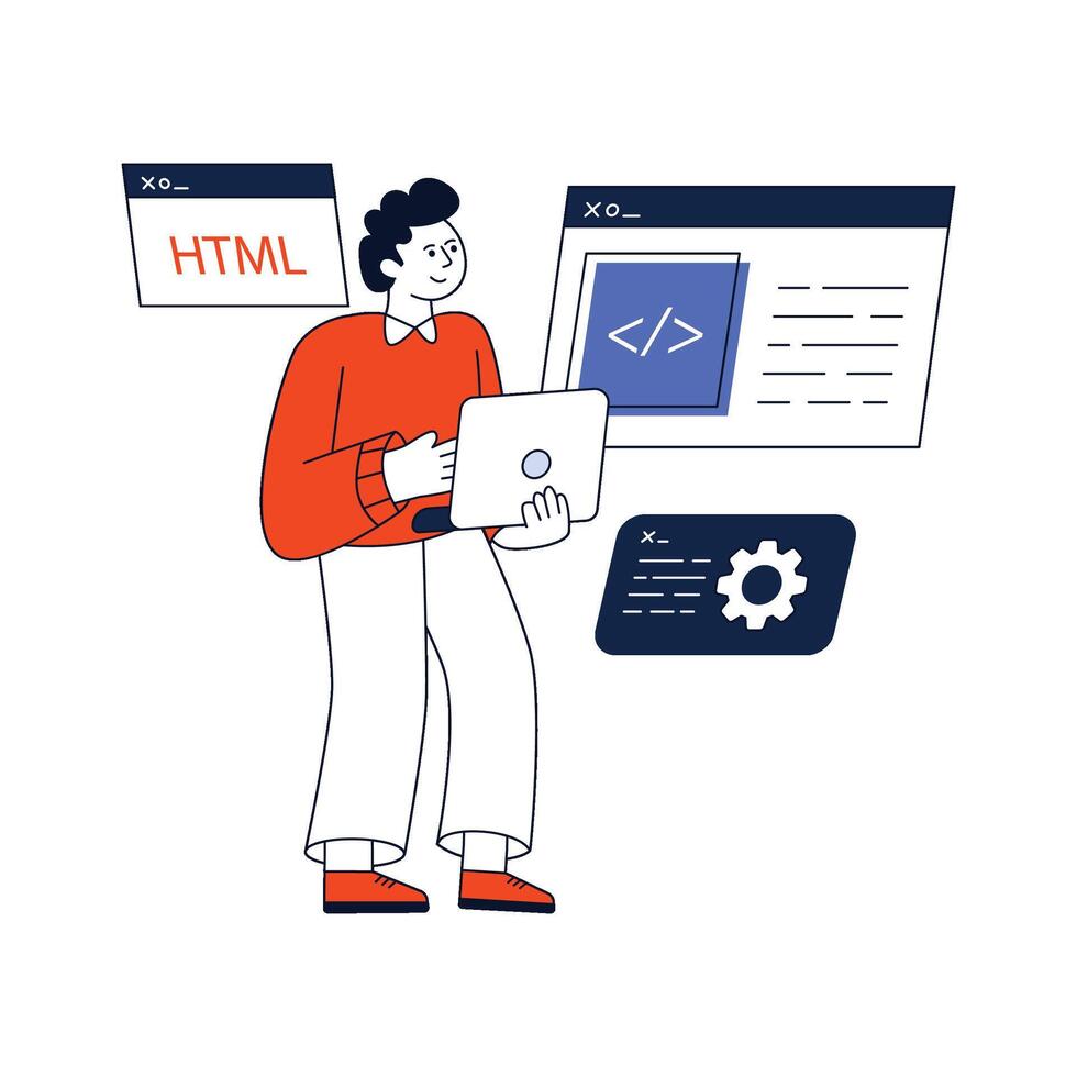 Employee Doing Application Coding Flat Style Design illustration. Stock illustration vector