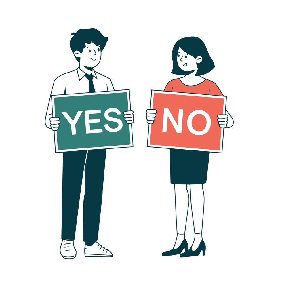 Businesspeople Holding Signs Saying Yes and No vector