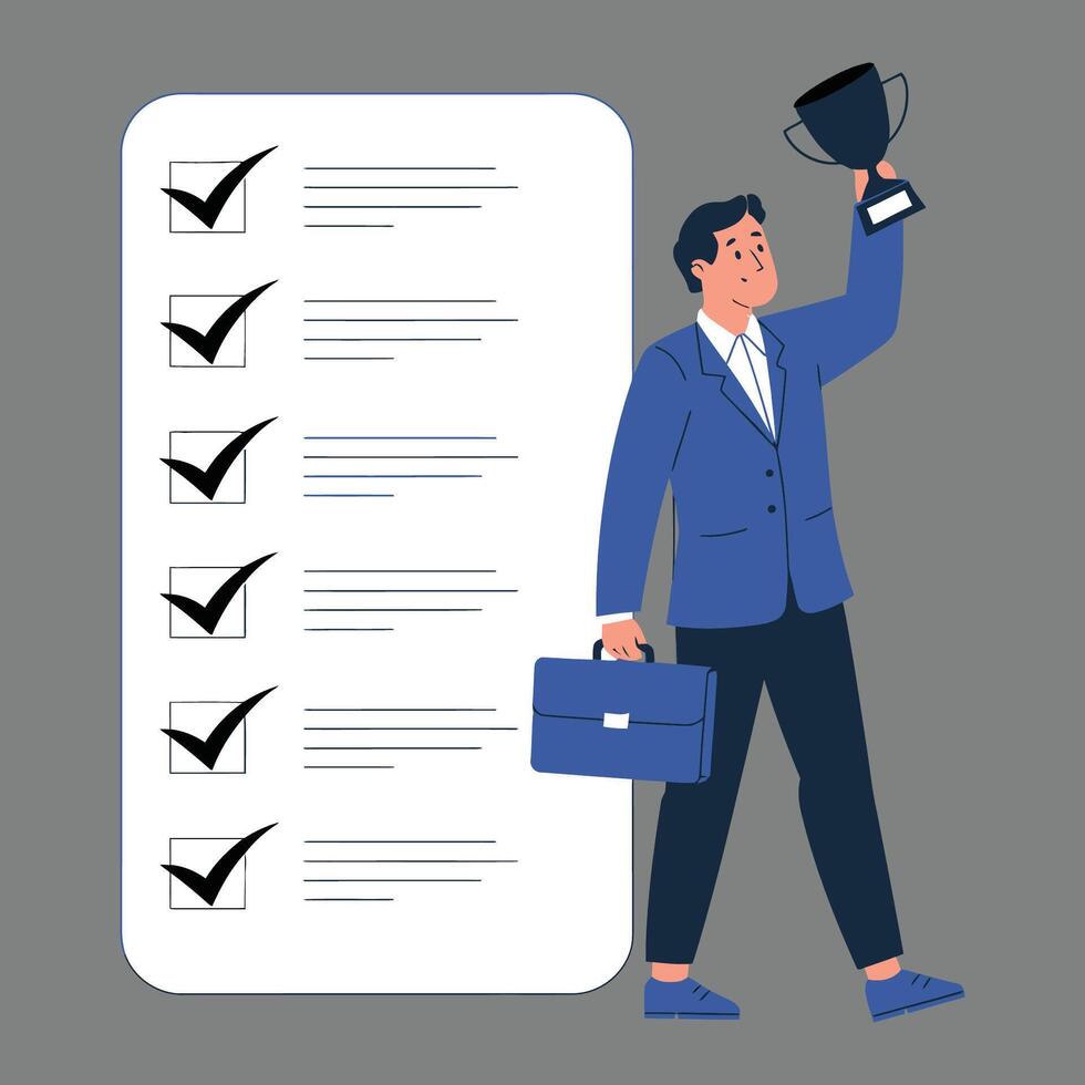 Successful Businessman Celebrating Achievement with Checklist Complete vector