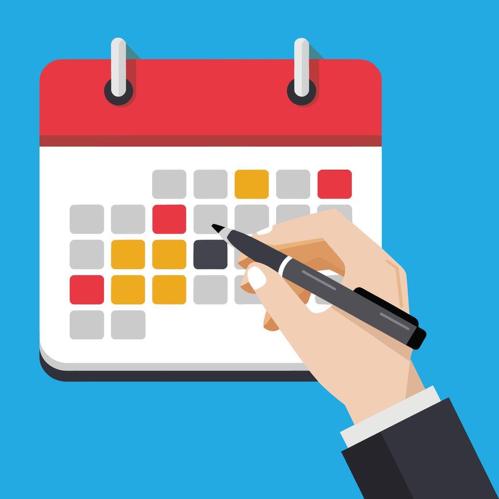 Hand Marking a Date on a Colorful Calendar vector