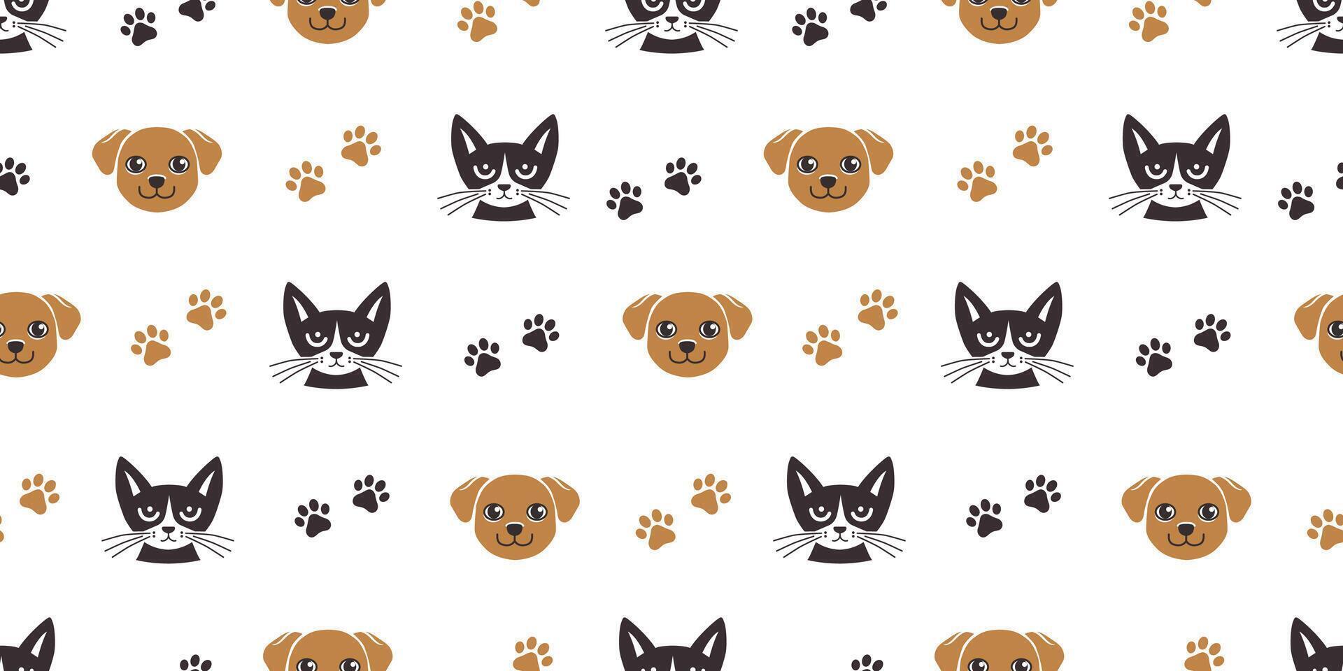 Cat and dog, pet foot print on white background. Background with cute kitten and puppy. Seamless pattern for veterinary clinic, shelter, pet store. vector