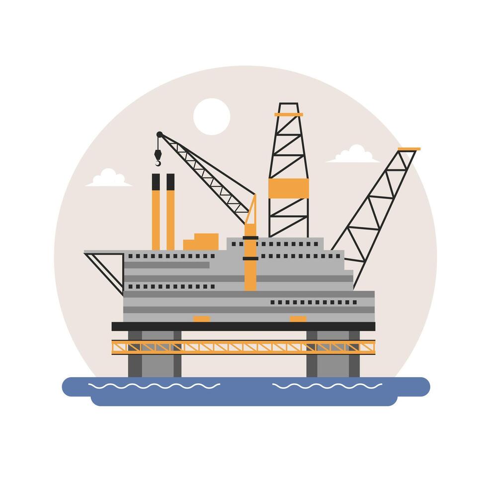 Offshore oil rig on ocean illustration. Oil and gas industry concept vector