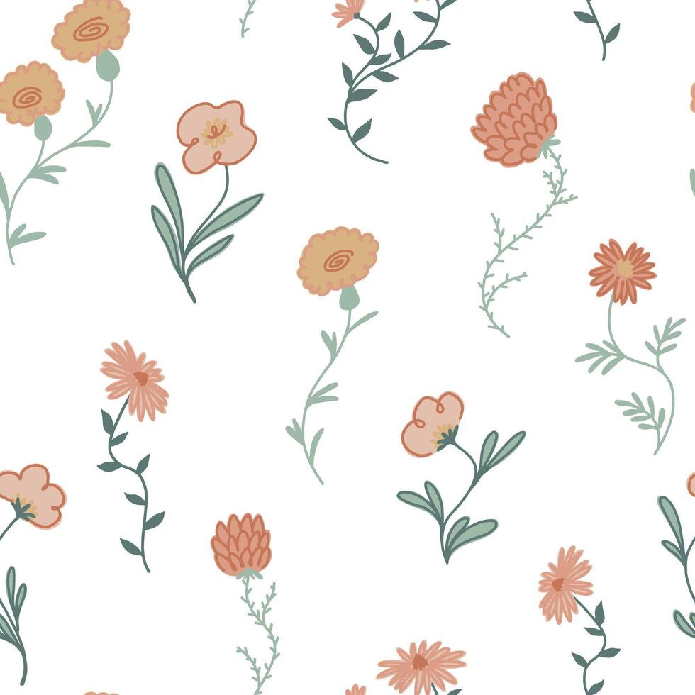 Wildflowers seamless pattern. Abstract botanical ornament. vector