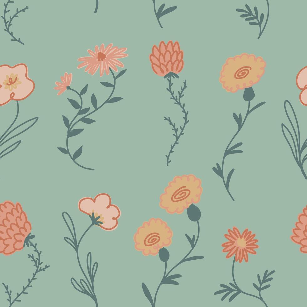 Simple wild flowers seamless pattern. Abstract botanical ornament. vector