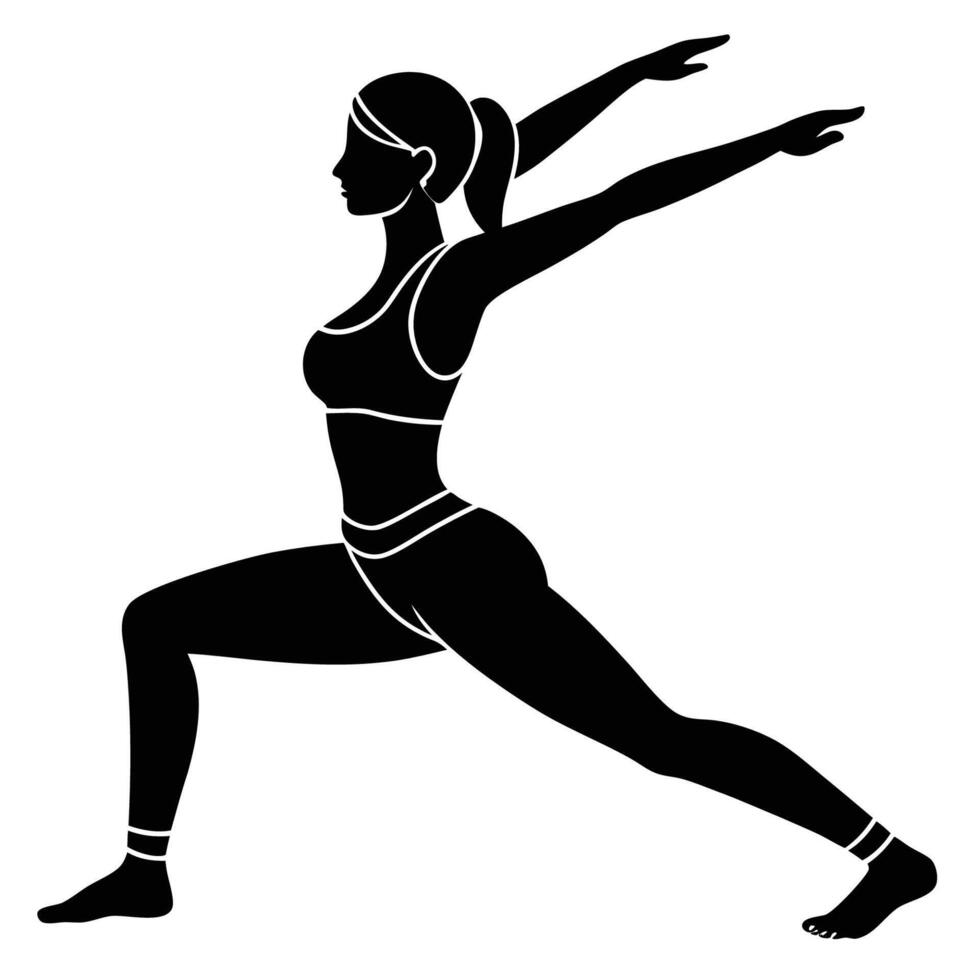 Female yogi performing high lunge twist transition with precision vector