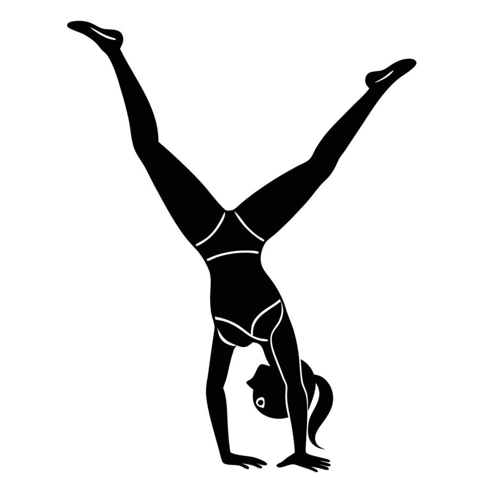 Woman performing handstand yoga pose with balance focus vector