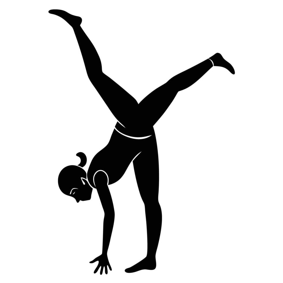 Graceful one-handed handstand yoga pose on white background vector