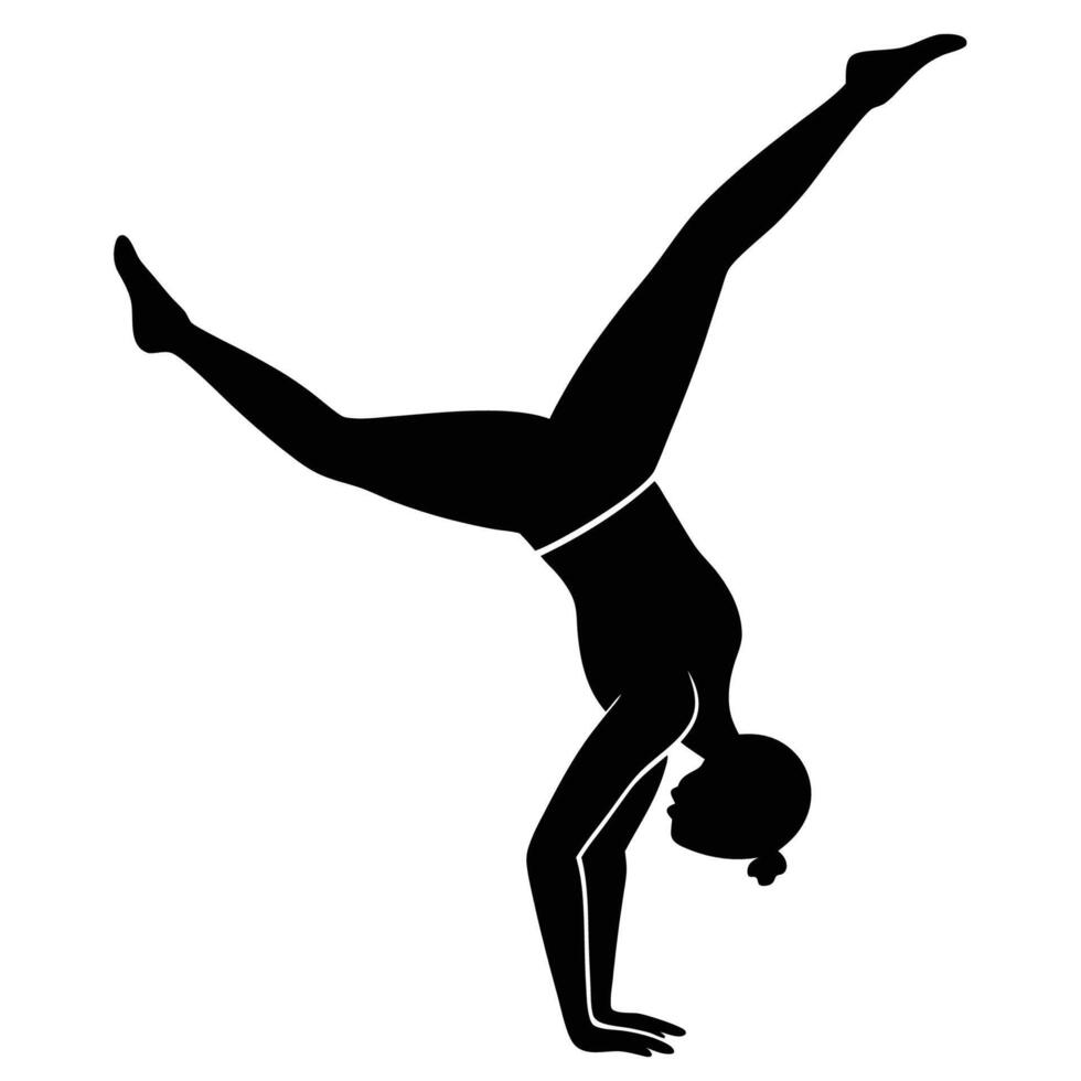 One-handed handstand woman yoga pose on white background vector