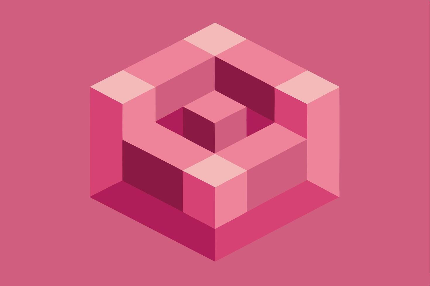 Abstract Geometric Pattern of Interlocking Cubes in Shades of Pink. vector