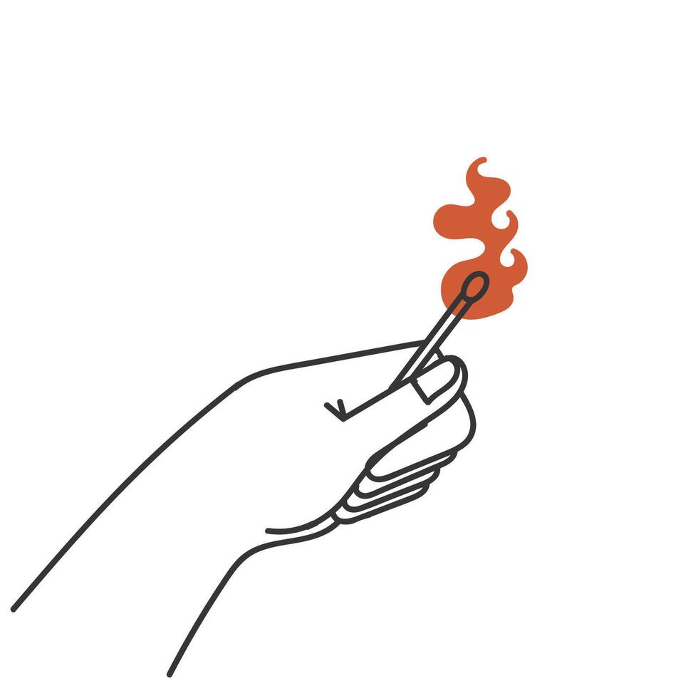 a hand holding a matchstick with a flame coming out of it vector