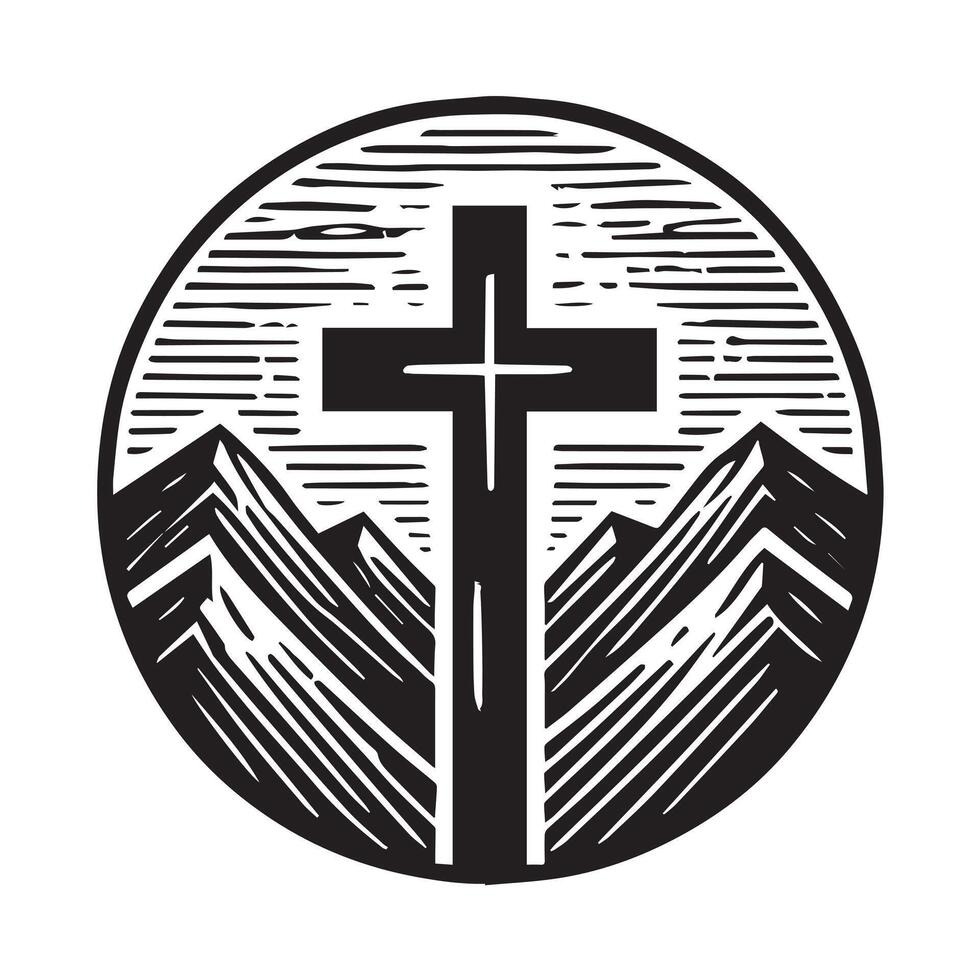 Simple Black and White Christian Cross Design vector