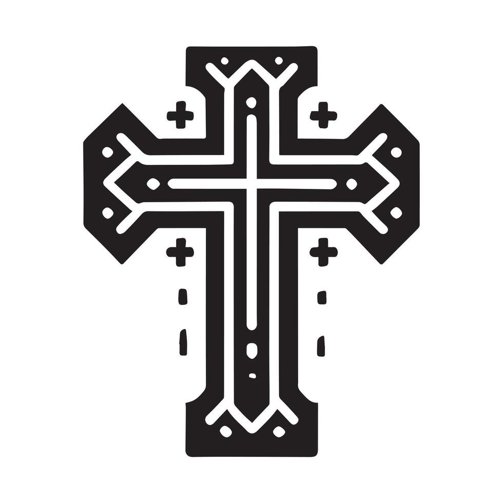 black silhouette of a Celtic cross, perfect for religious or historical contexts. vector