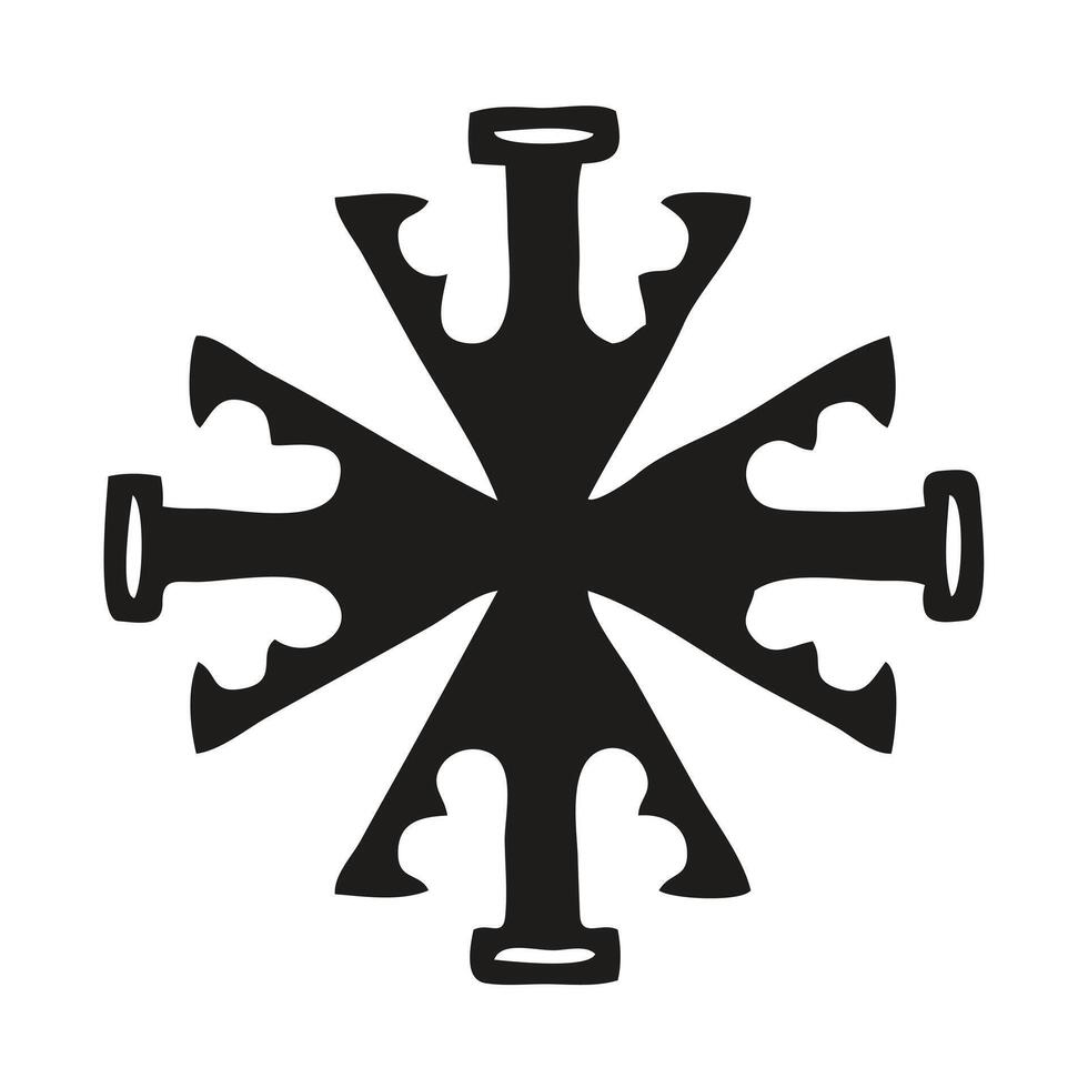 Simple black and white illustration of a unique, ornate cross. vector