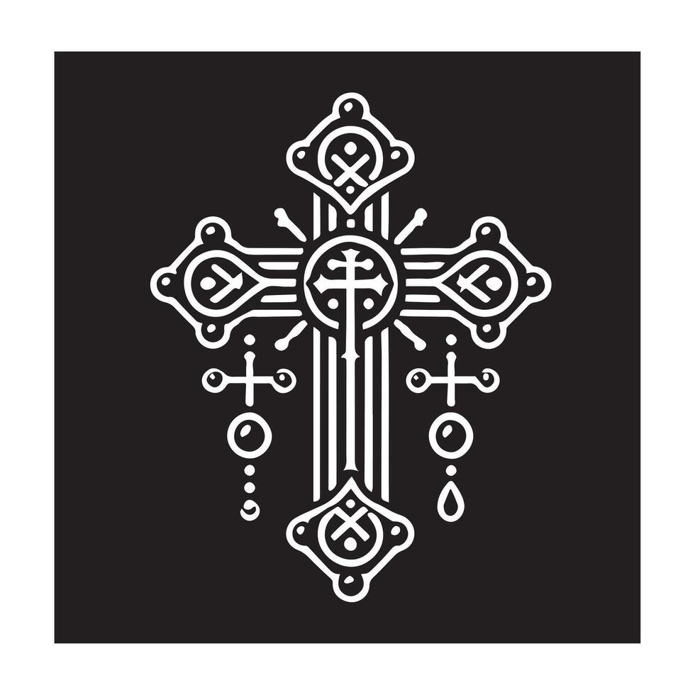 Ornate Christian Cross Design with Floral Accents vector
