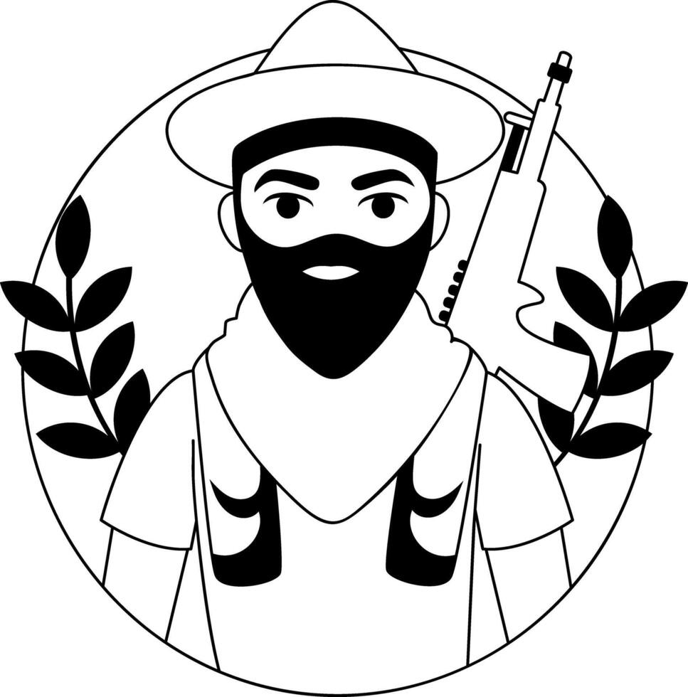 Mexican hunter character illustration in glyph style vector