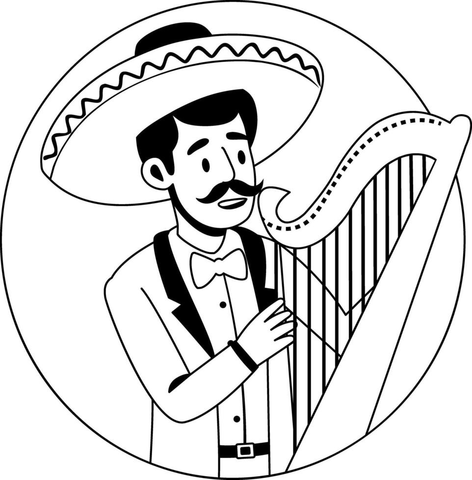 A glyph illustration of mexican harp player vector