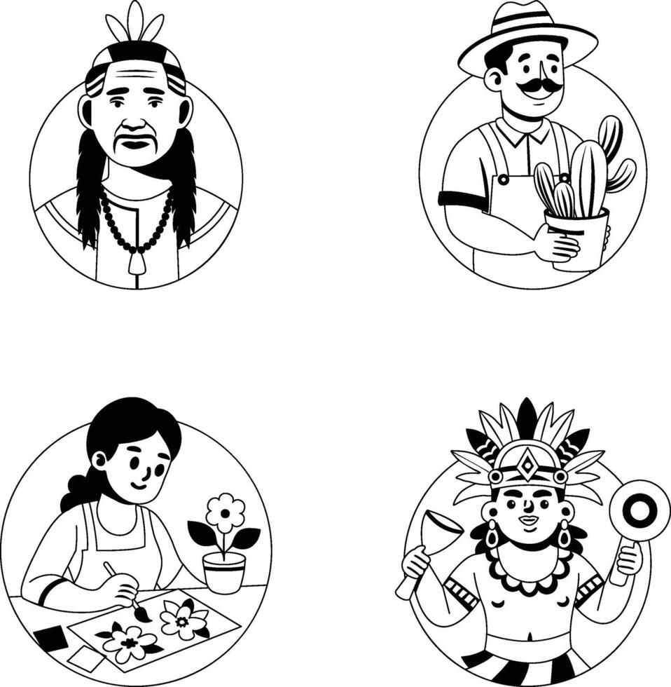 Mexican and Hispanic Characters Glyph Illustrations vector