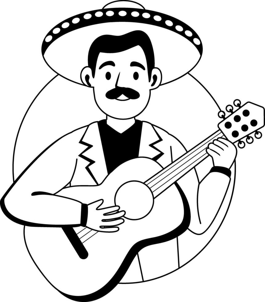 A glyph illustration of mexican guitarist man vector