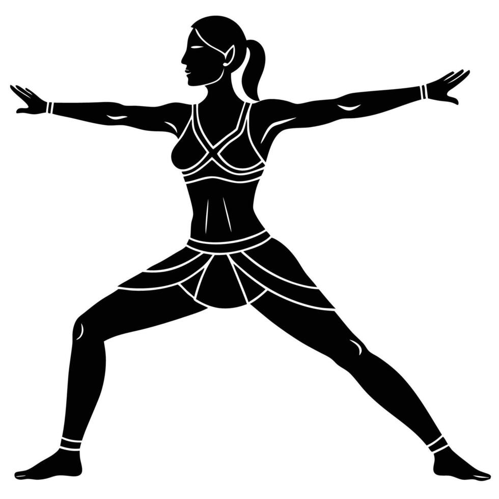 Warrior II pose woman focusing on strength and balance vector