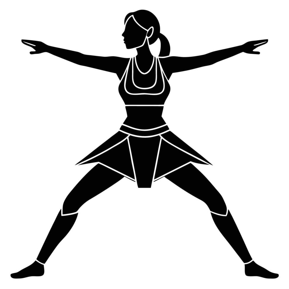 Woman performing Warrior II pose with strength and stability vector
