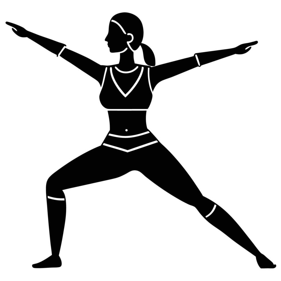 Warrior I pose woman strengthening core and body vector