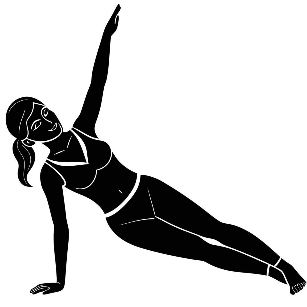 Fitness woman performing arm stretch in supine yoga pose vector