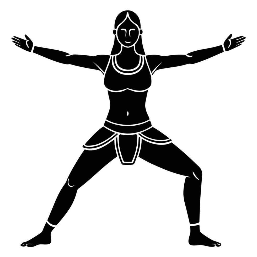 Warrior III pose woman holding balance on one leg vector