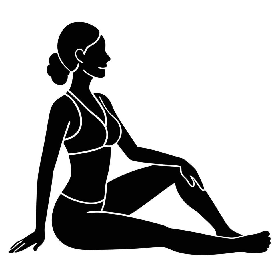 Reclined spinal twist yoga pose performed on white background vector