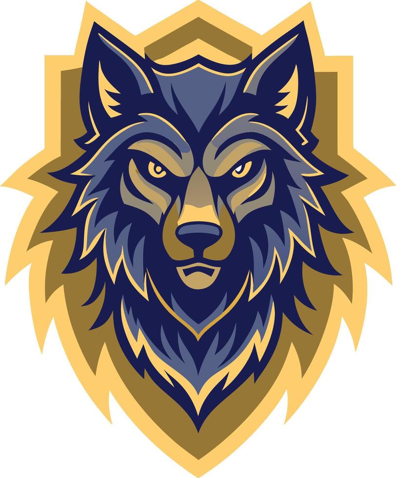 the wolf head on a shield design vector