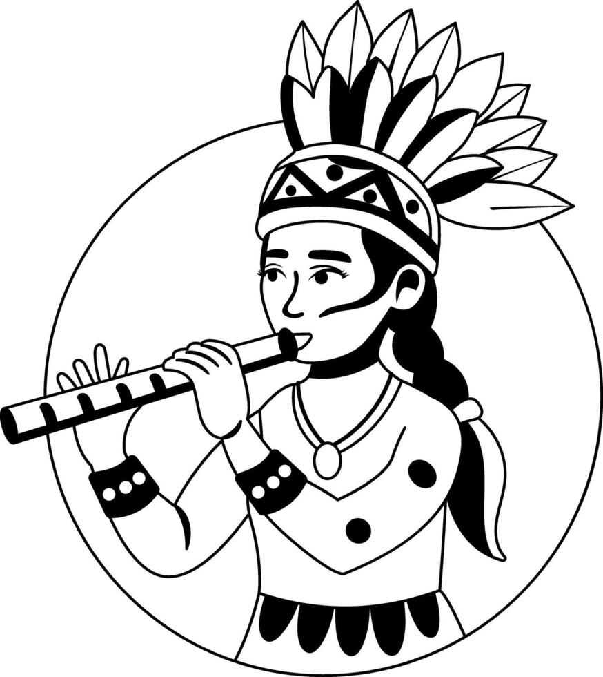 A glyph illustration of a native girl playing flute vector