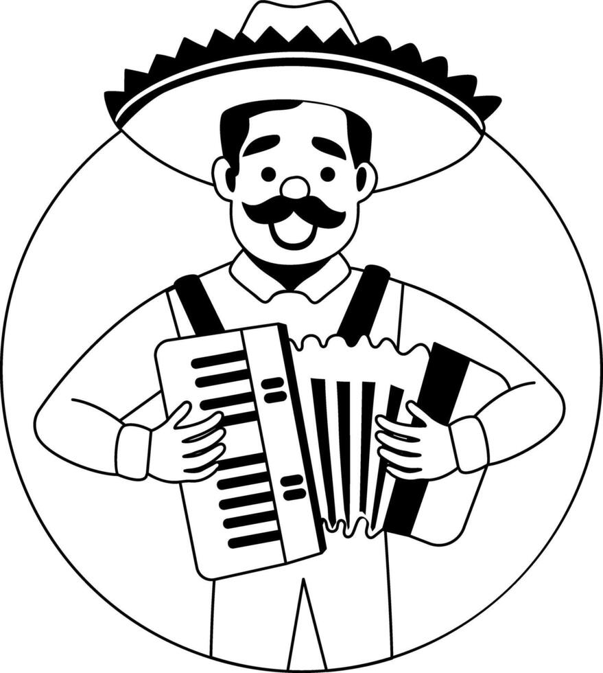 Traditional accordion player illustration in glyph style vector