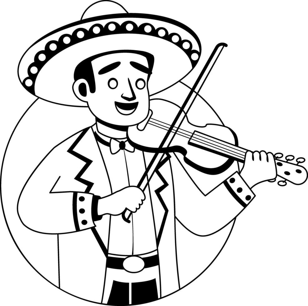 Mariachi musician playing violin illustration in glyph style vector