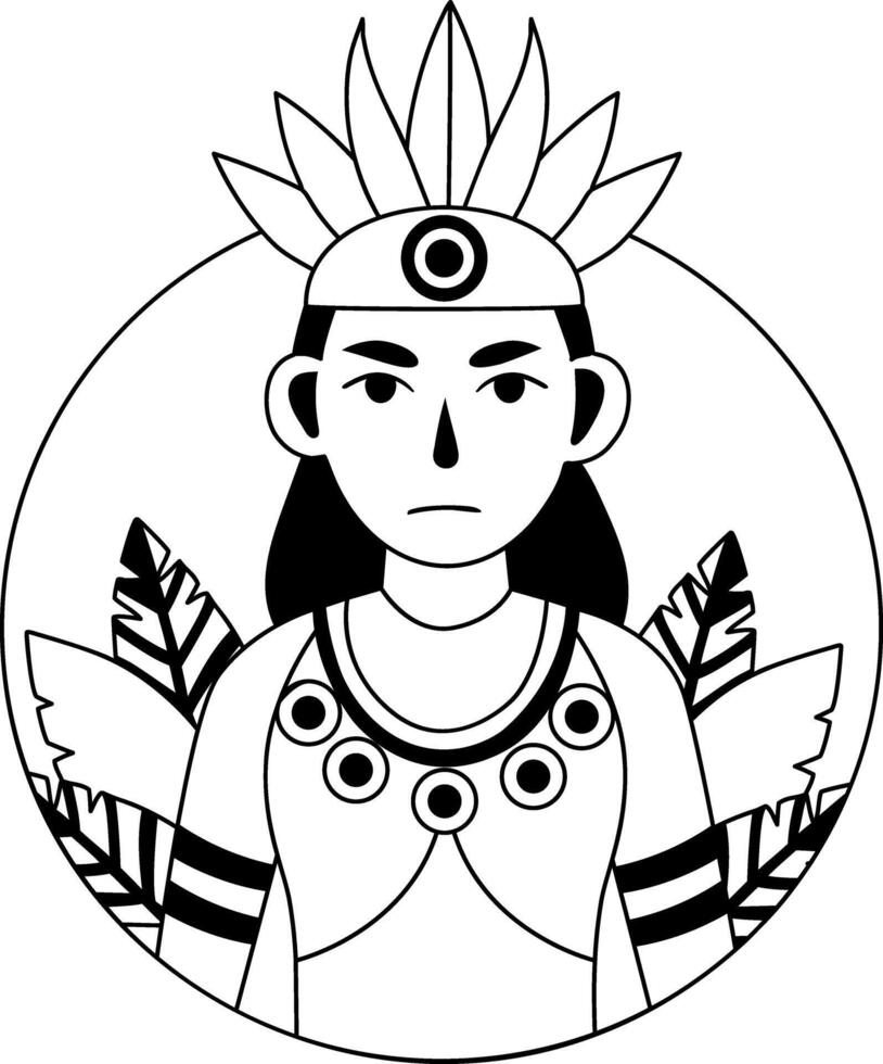 Native american character illustration in glyph style vector