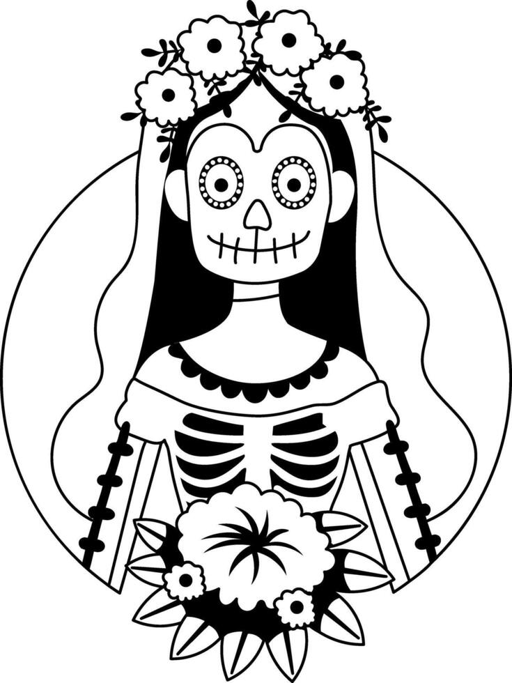 Muertos bride character illustration in glyph style vector