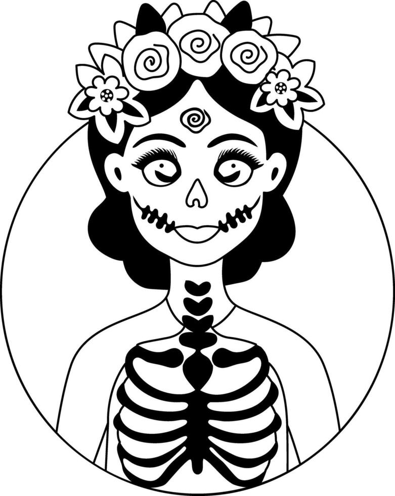 A glyph illustration of a mexican catrina skeleton vector
