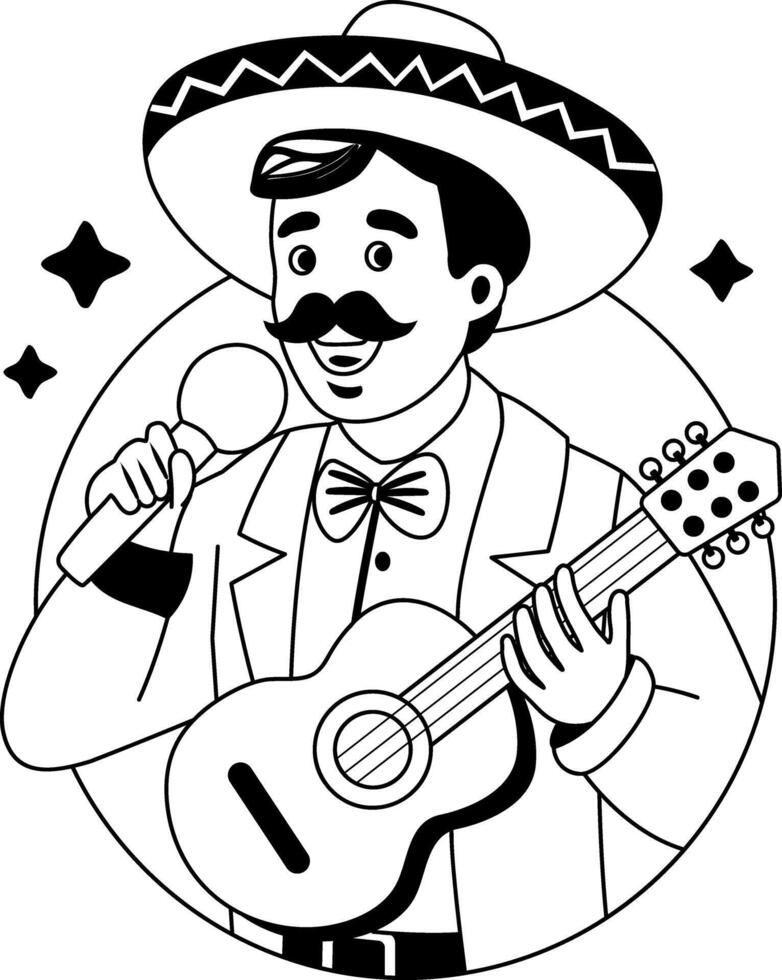 Corrido singer holding guitar illustration in glyph style vector