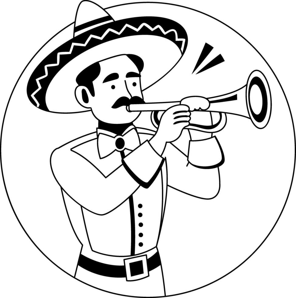 Trumpet player wearing sombrero hat illustration in glyph style vector