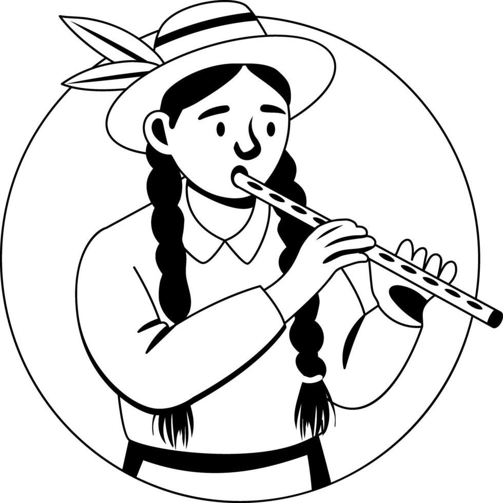 A glyph illustration of a mexican girl playing flute vector