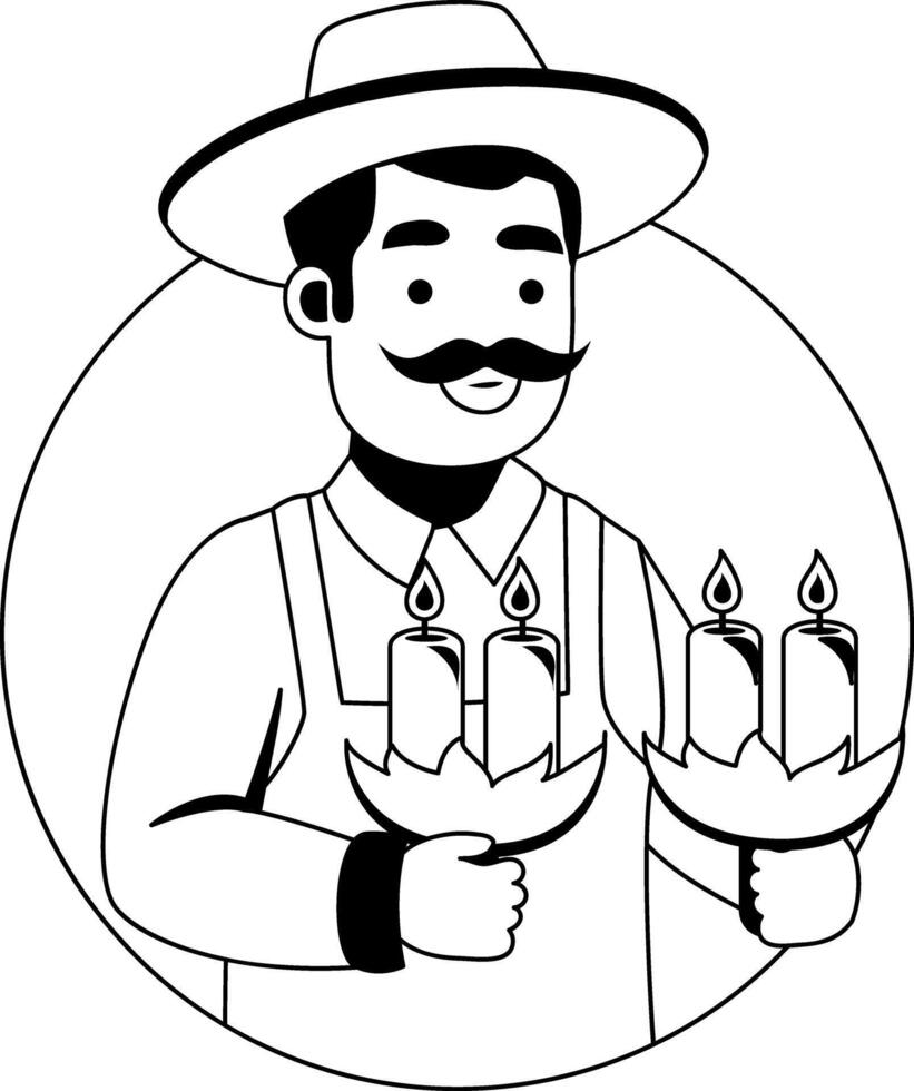 A glyph illustration of a mexican man holding candles vector