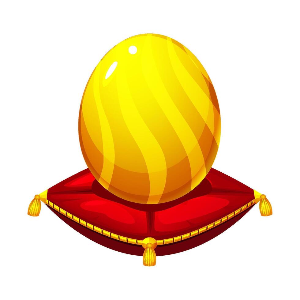 Golden egg on red award pillow. Easter gold egg, game symbol vector