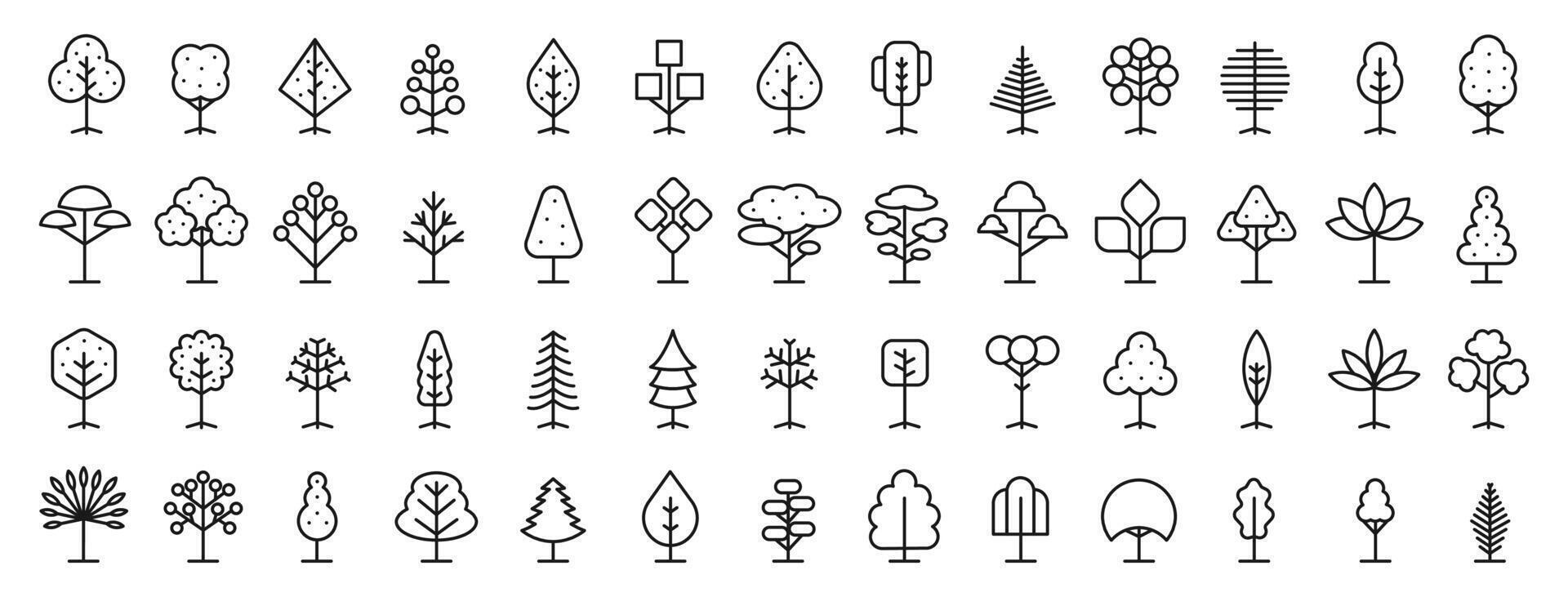 Outline Tree Collection. Minimalist Linear Icons for Geometric Nature Projects, graphics vector