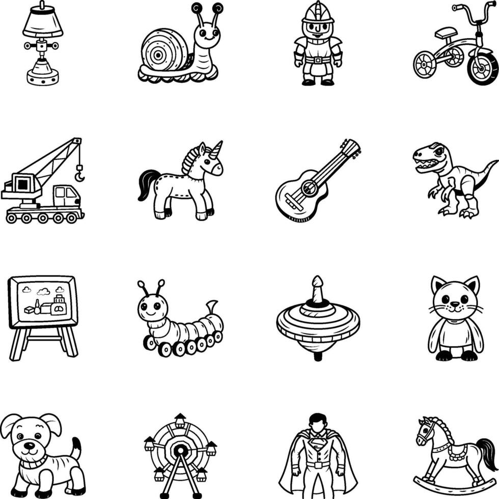 Set of Kids Toys Hand Drawn Icons vector
