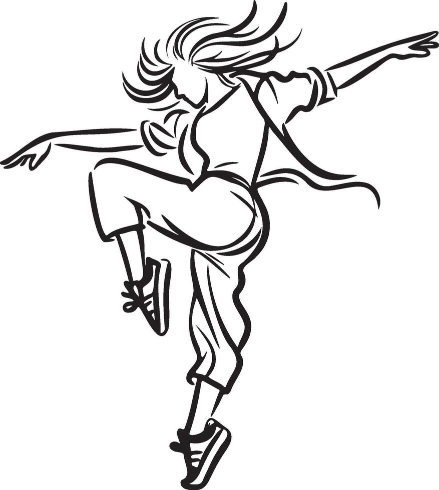 Street Dance Girl Line Drawing. vector